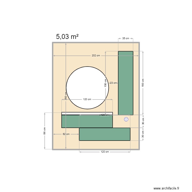 Plan meubles salle de bain N°2. Plan de 1 pièce et 5 m2