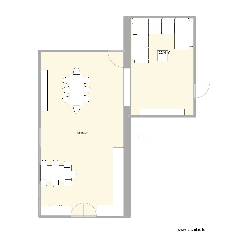 SALON / SAM. Plan de 2 pièces et 66 m2