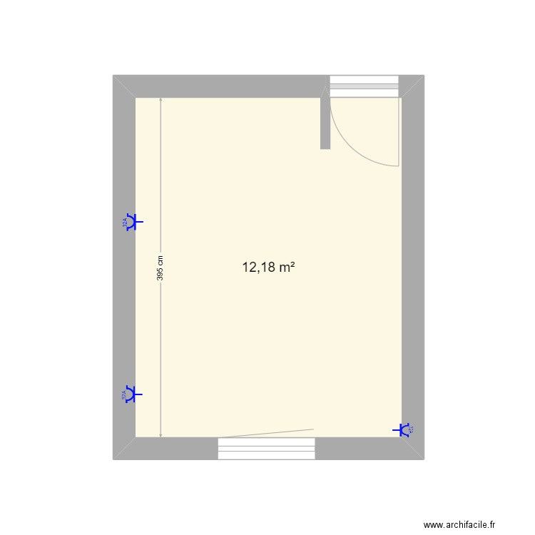 chambre. Plan de 1 pièce et 12 m2