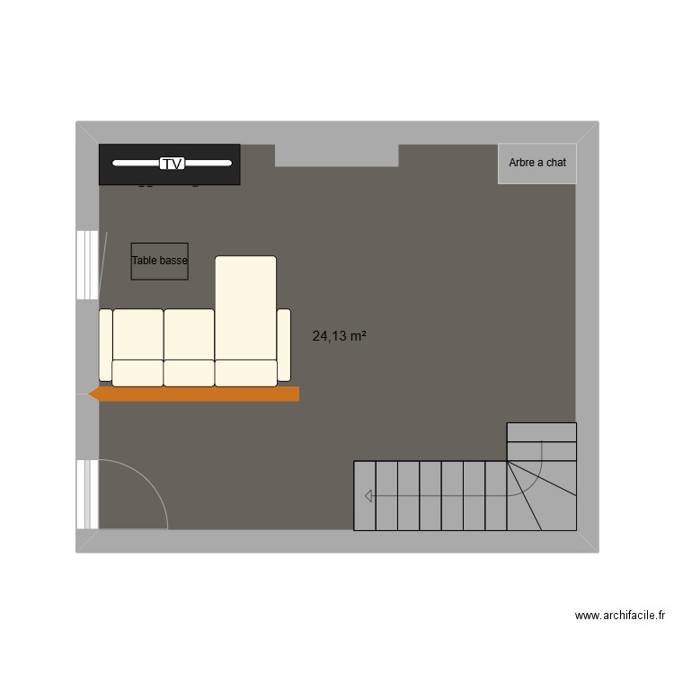 Salon. Plan de 1 pièce et 24 m2