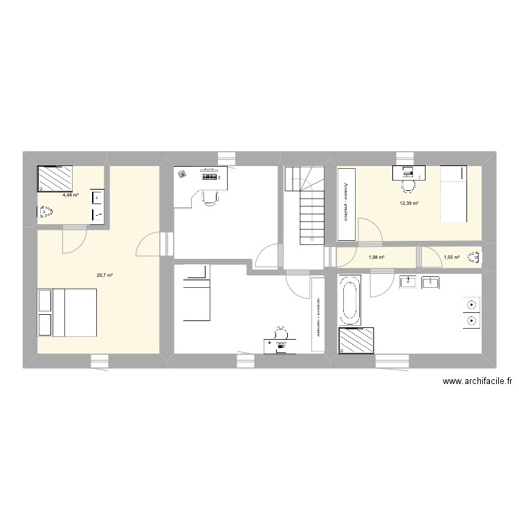 aras maison 1er. Plan de 5 pièces et 41 m2