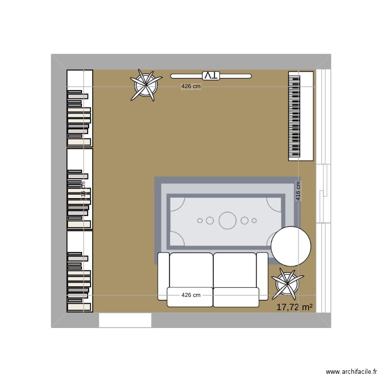 salon. Plan de 1 pièce et 18 m2