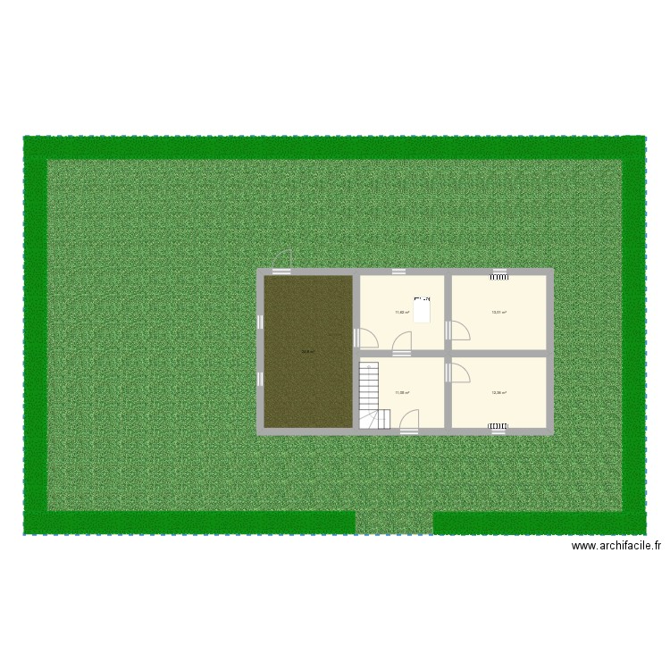 rez de chaussée. Plan de 5 pièces et 73 m2