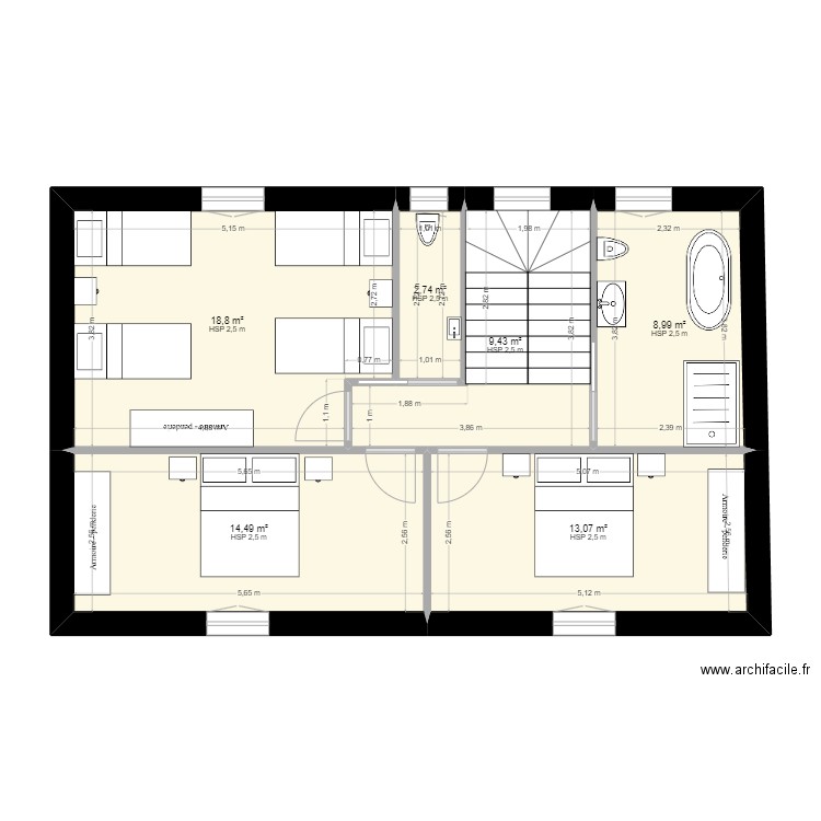 plan L'Epine étage AG. Plan de 6 pièces et 68 m2