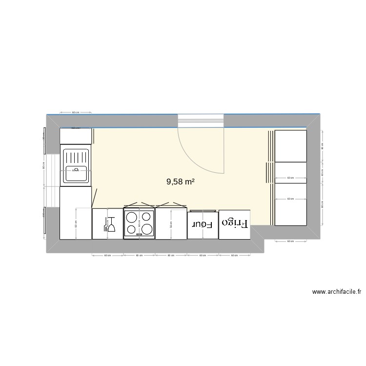 cuisine. Plan de 1 pièce et 10 m2