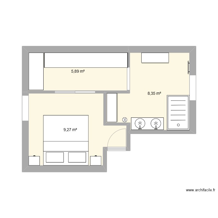 ETAGE CHATEAU BIS2. Plan de 3 pièces et 24 m2