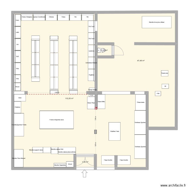 Velli Market avec placement Familles articles. Plan de 4 pièces et 162 m2