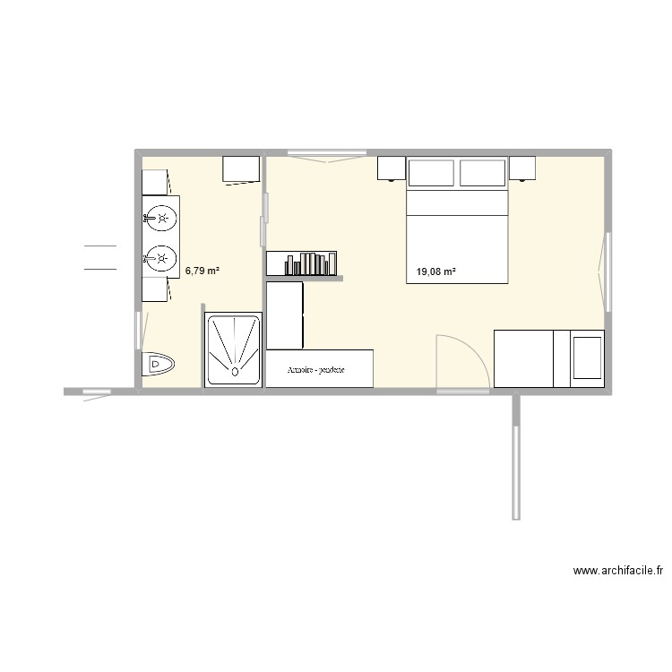 plan bis. Plan de 2 pièces et 26 m2