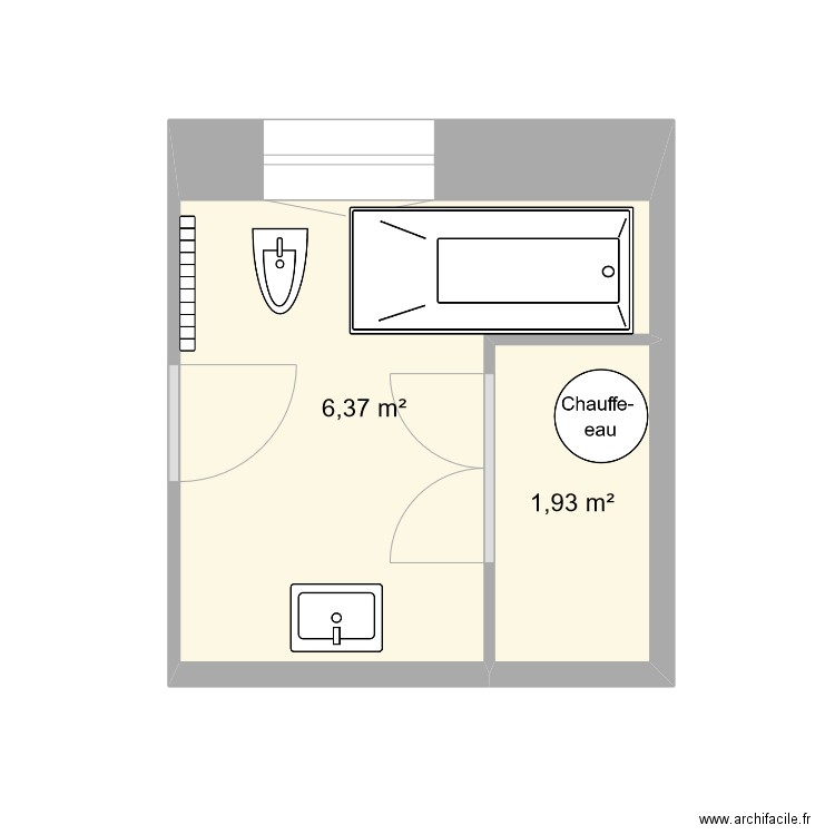 SdB. Plan de 2 pièces et 8 m2