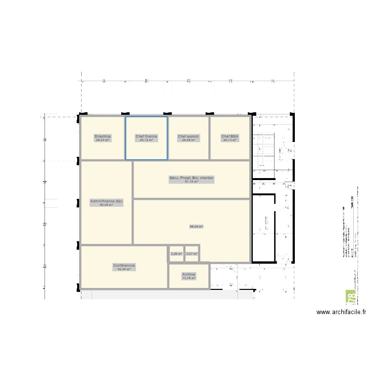 Bureau 2. Plan de 11 pièces et 380 m2