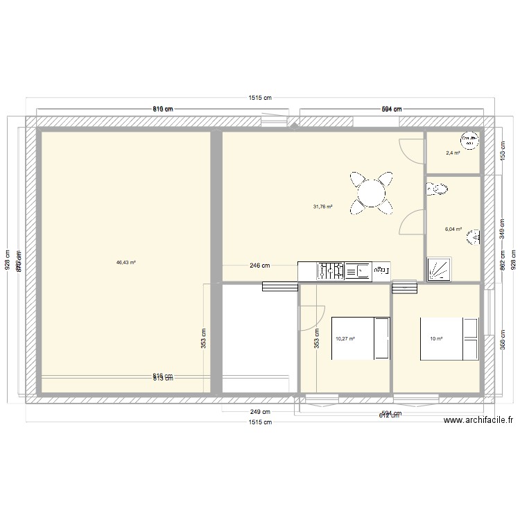 Essais 1 . Plan de 6 pièces et 107 m2