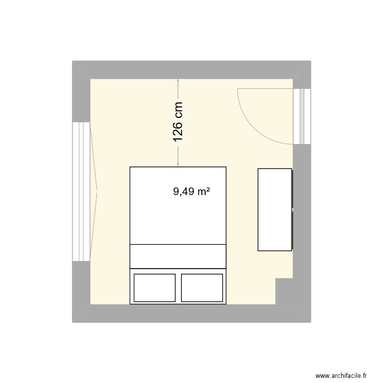 Chambre moyenne. Plan de 1 pièce et 9 m2