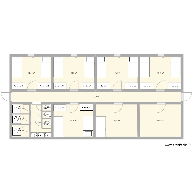 projet . Plan de 15 pièces et 105 m2