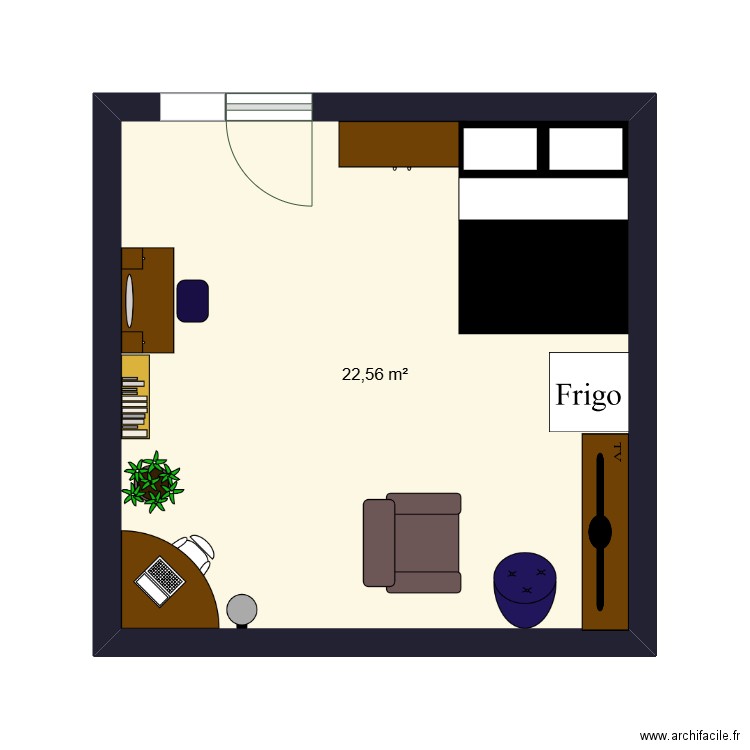 chambre batard. Plan de 1 pièce et 23 m2