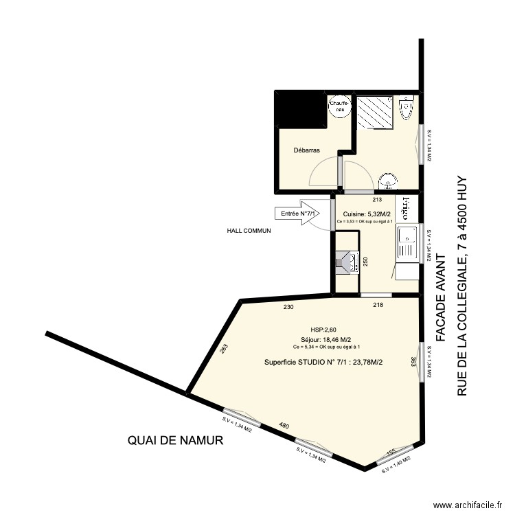 collegiale 7. Plan de 6 pièces et 32 m2