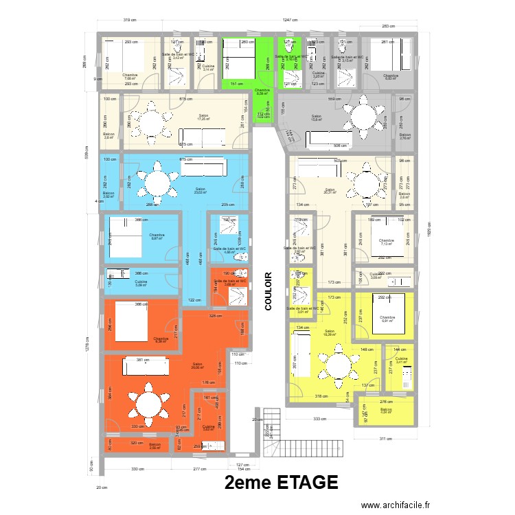 2EME ETAGE 8 FEVRIER 2025. Plan de 32 pièces et 241 m2