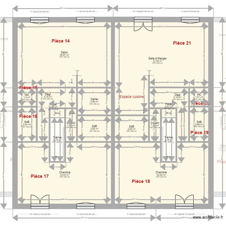 MILAN Charles. Plan de 42 pièces et 507 m2