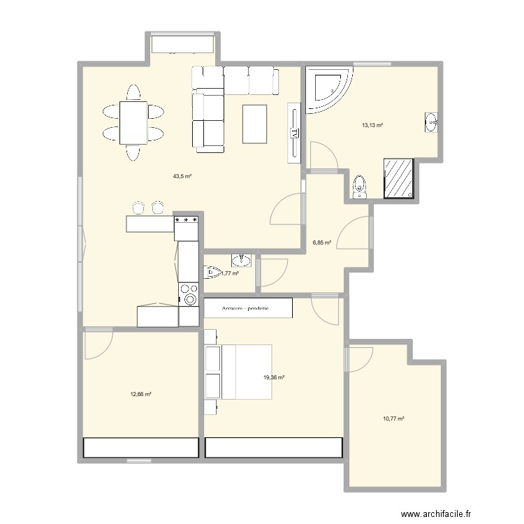 199. Plan de 7 pièces et 108 m2