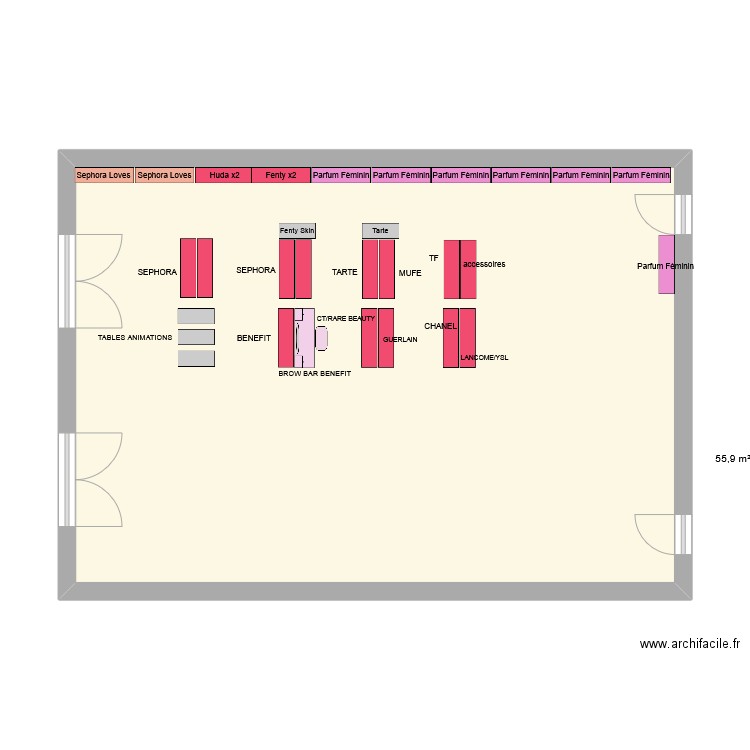 SEPHORA. Plan de 1 pièce et 56 m2