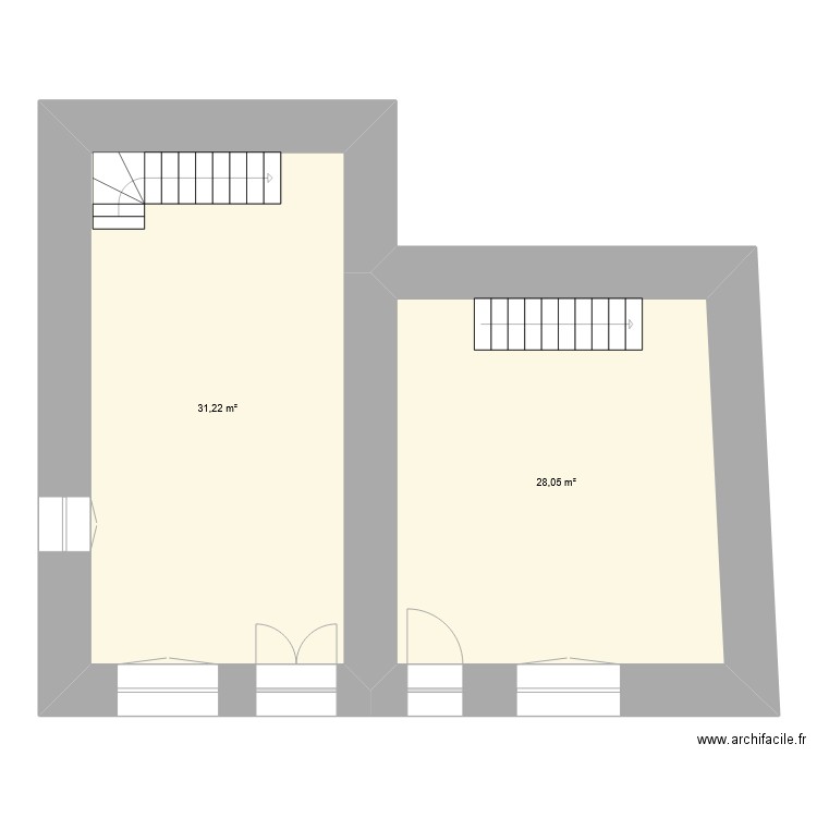 alos RDC. Plan de 2 pièces et 59 m2