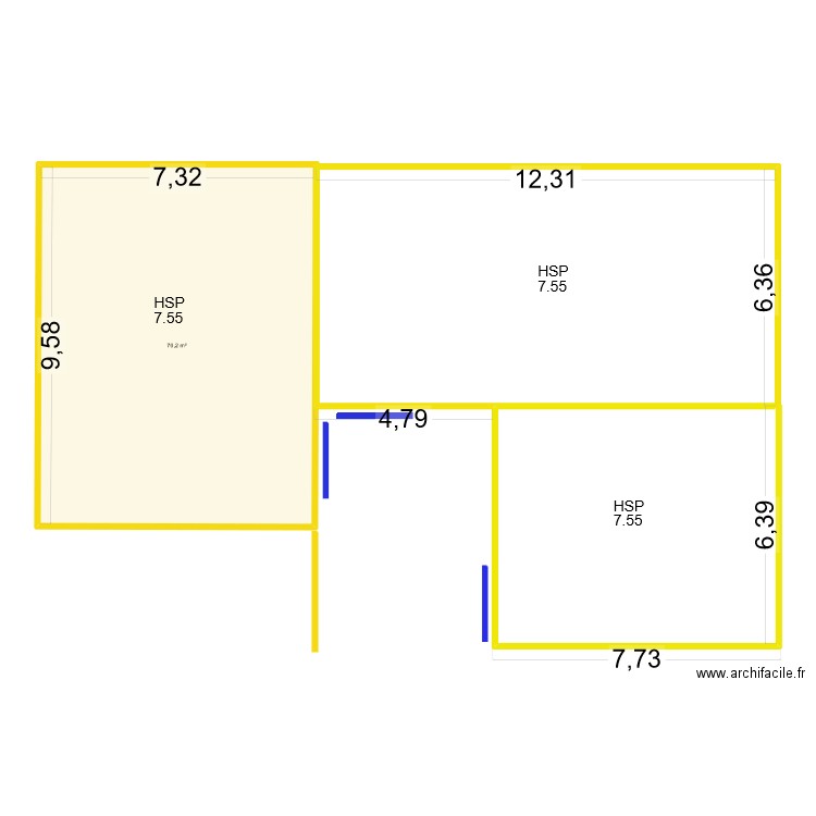 crete de  fontenay. Plan de 1 pièce et 70 m2