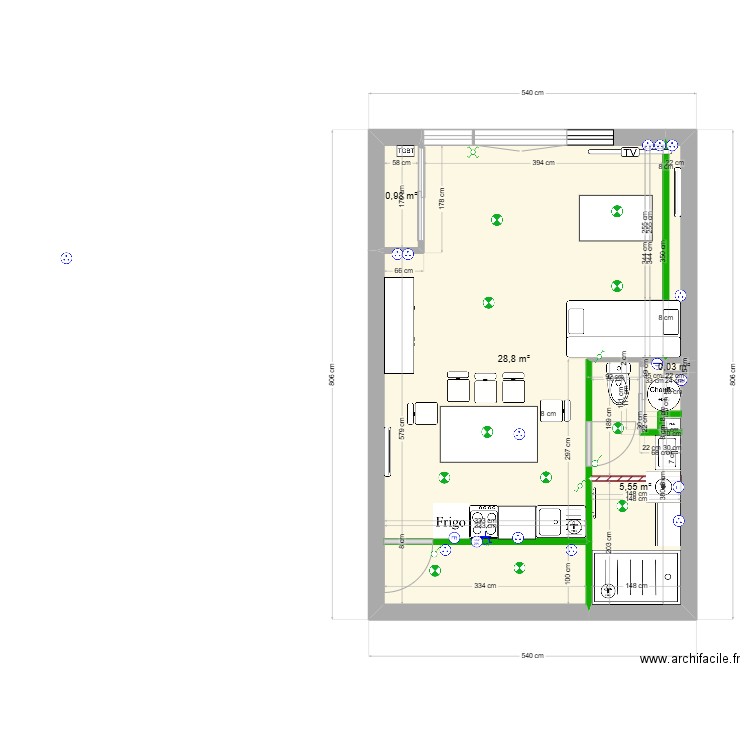 studio test. Plan de 4 pièces et 35 m2