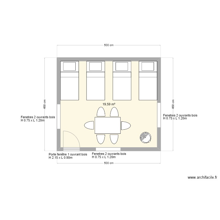 plan cabane 8 personnes. Plan de 2 pièces et 37 m2