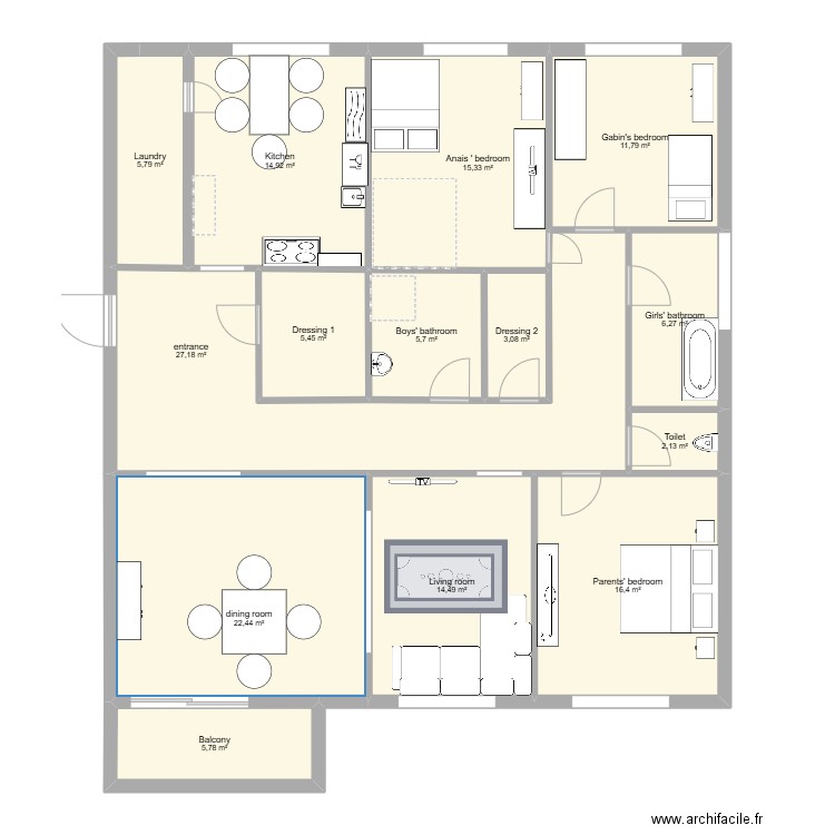 mon appart. Plan de 14 pièces et 157 m2