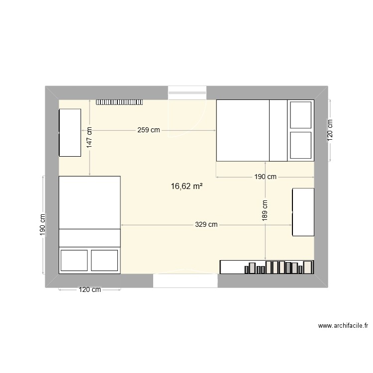 chambre Eliott // Emma . Plan de 1 pièce et 17 m2