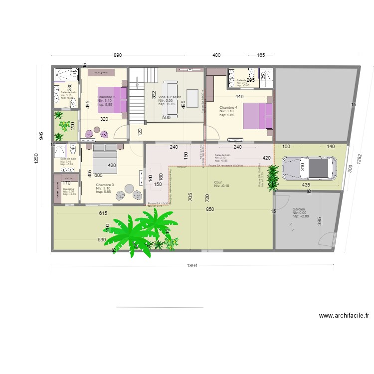 Projet 3  E Villa etage. Plan de 9 pièces et 96 m2