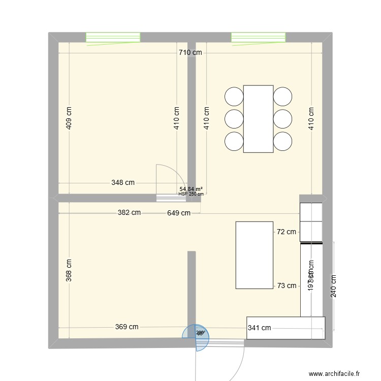 35400. Plan de 1 pièce et 55 m2