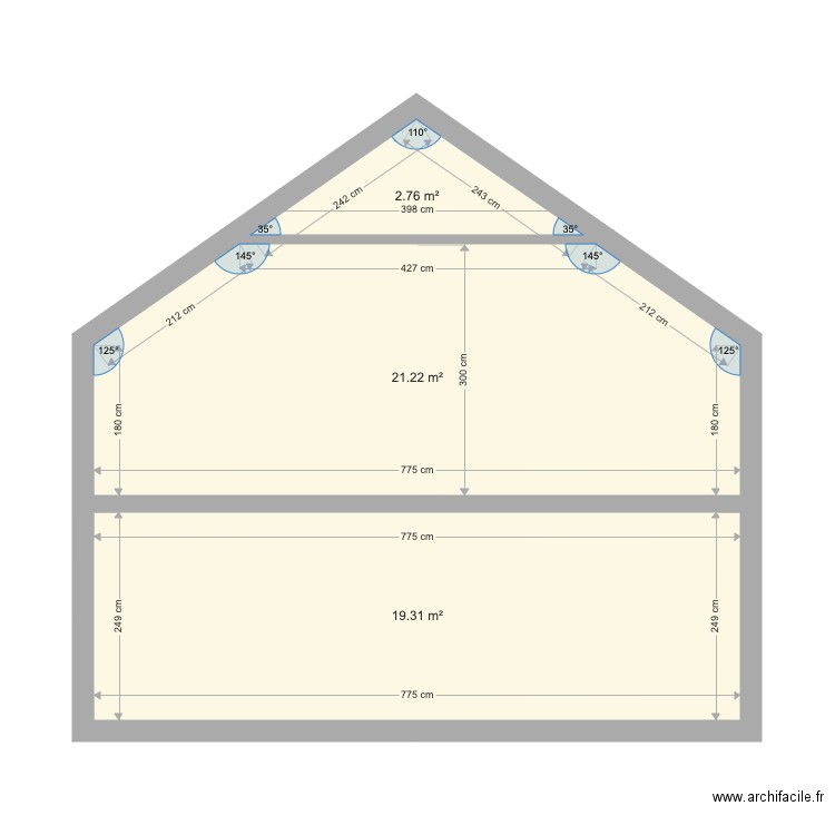 maison profil. Plan de 3 pièces et 43 m2