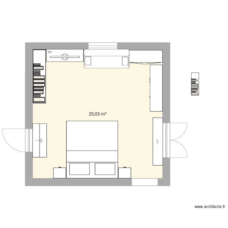 chambre. Plan de 1 pièce et 20 m2