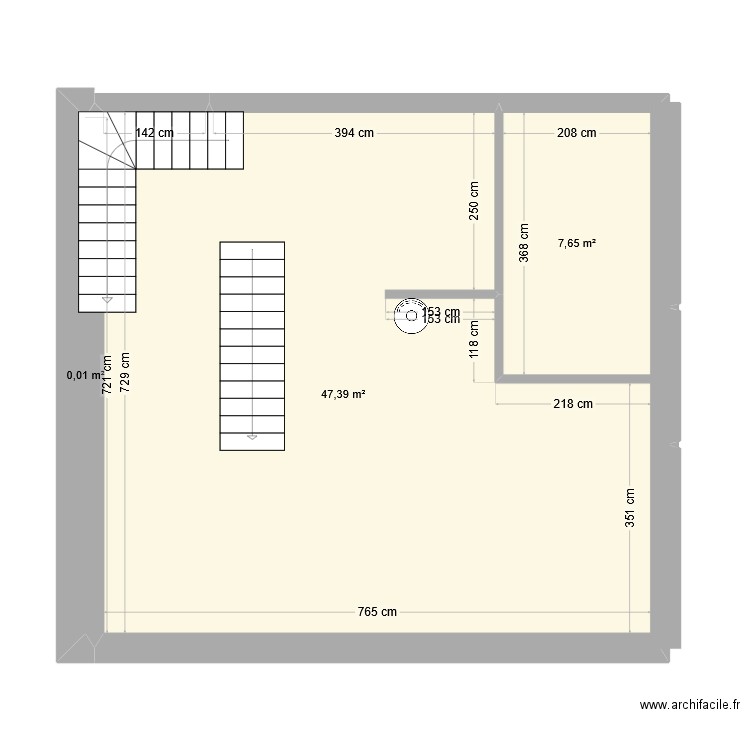 Pied de boeuf étage 1. Plan de 3 pièces et 55 m2