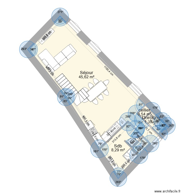 Grange V2. Plan de 4 pièces et 56 m2