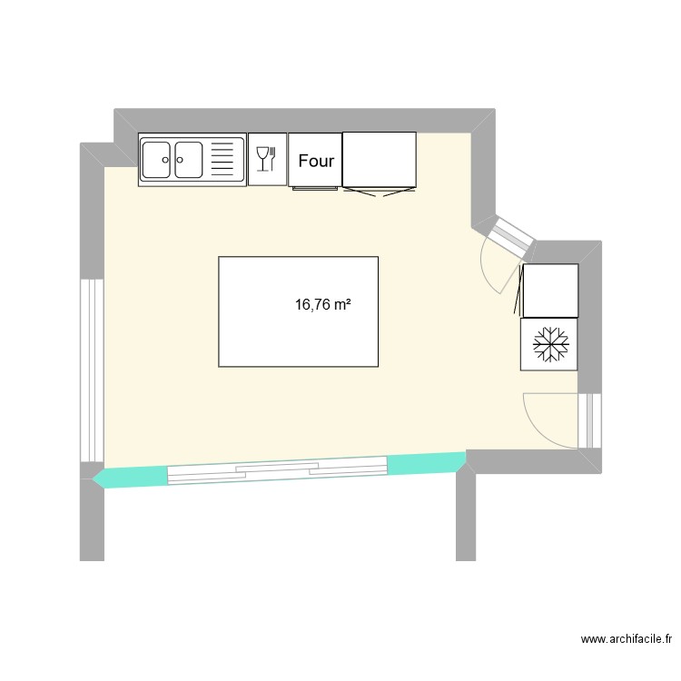 cuisine. Plan de 1 pièce et 17 m2