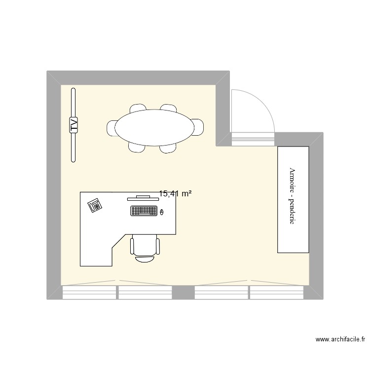 Bureau. Plan de 1 pièce et 15 m2