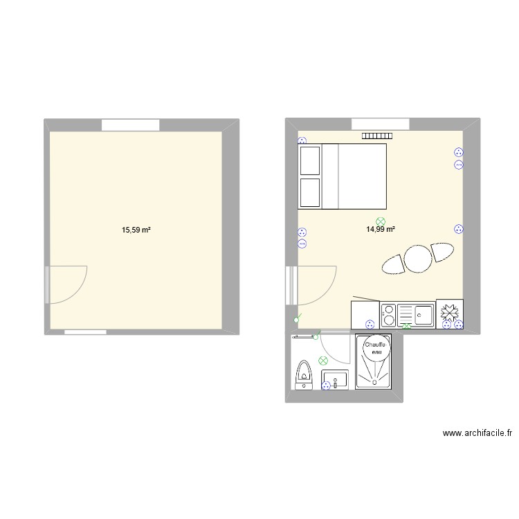 Après travaux. Plan de 2 pièces et 31 m2