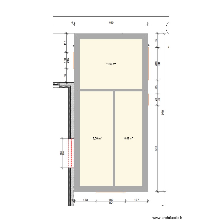 V2 test. Plan de 3 pièces et 34 m2