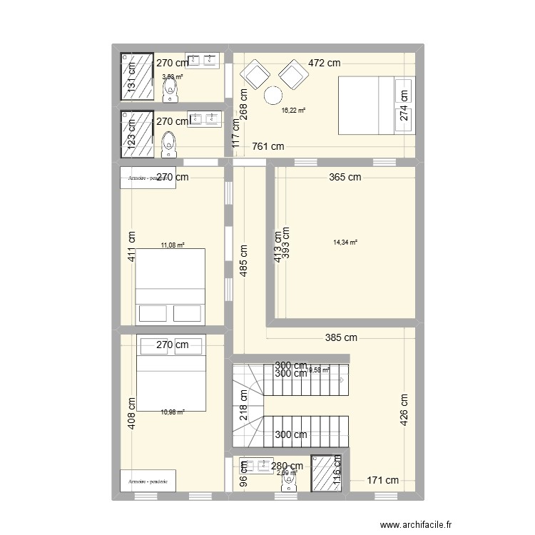 deuxième étage. Plan de 7 pièces et 78 m2