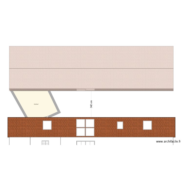 facade arriere modif. Plan de 1 pièce et 15 m2