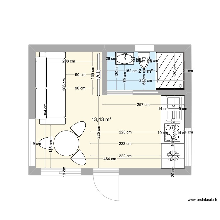 Maison B2. Plan de 2 pièces et 16 m2