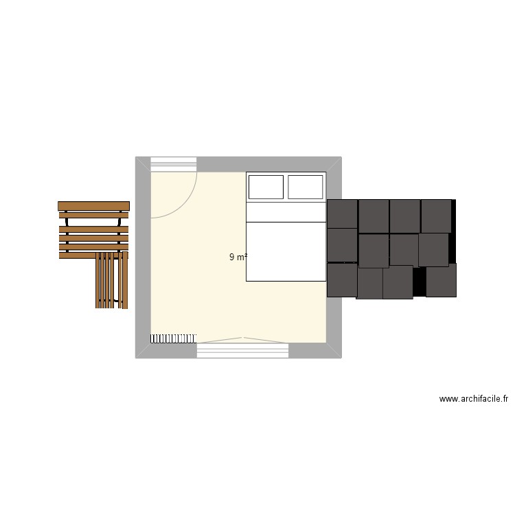 Sallle de sport. Plan de 1 pièce et 9 m2