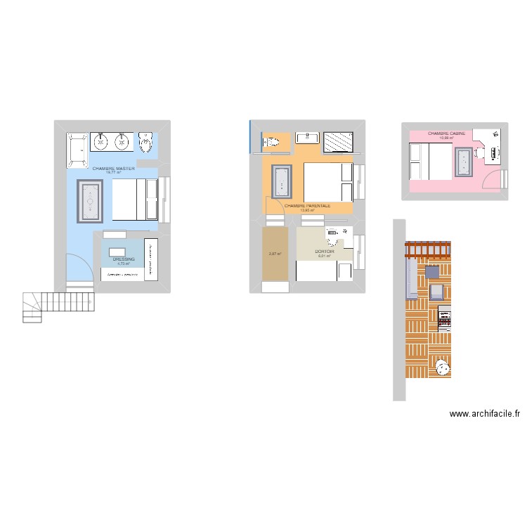 chambres appartements JMV. Plan de 6 pièces et 58 m2