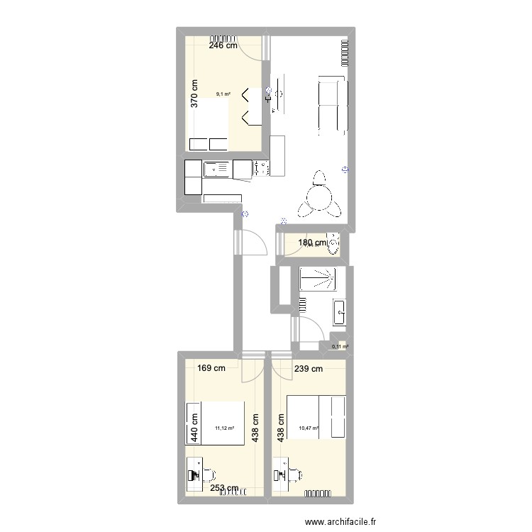 Noisy Louis GSC. Plan de 5 pièces et 32 m2