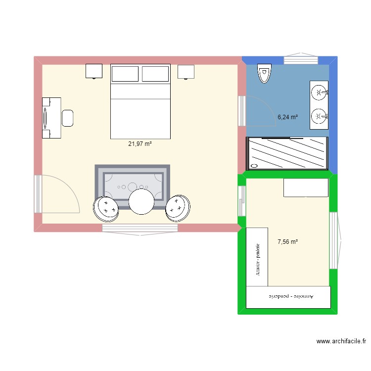 yatak odası planı. Plan de 3 pièces et 36 m2