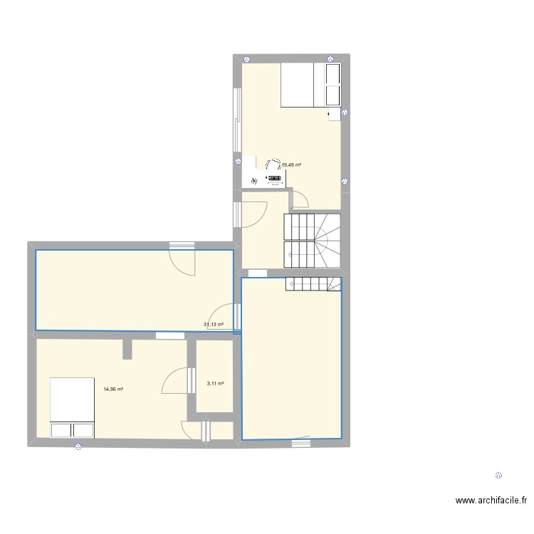 extension. Plan de 4 pièces et 69 m2