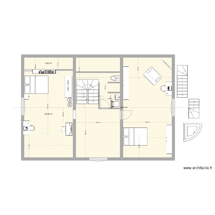 chambre 6. Plan de 3 pièces et 86 m2