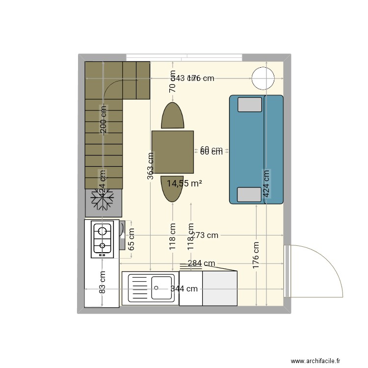 Cuisine cla. Plan de 1 pièce et 15 m2