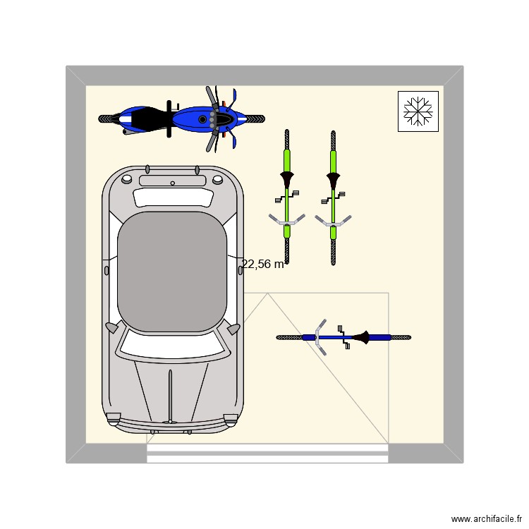 garage. Plan de 1 pièce et 23 m2